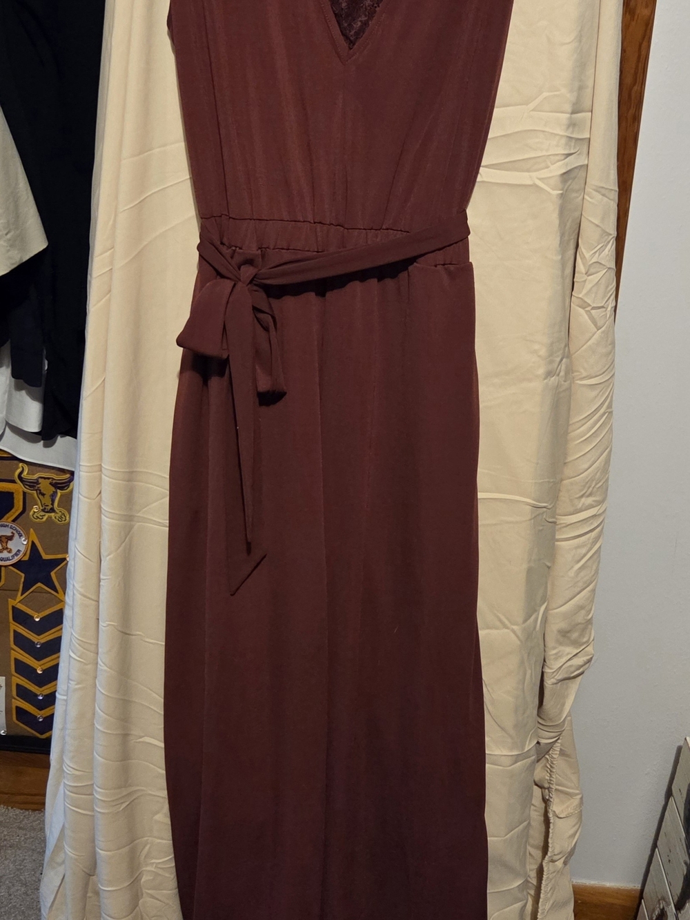 Maurices Sleeveless V-Neck Belted Maxi Dress - Burgundy